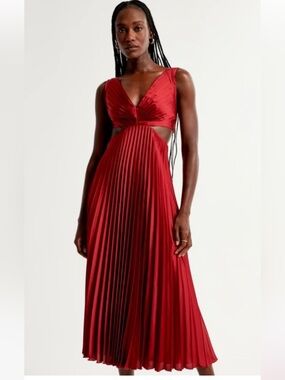 NWT Abercrombie & Fitch Giselle Pleated Cut Out Satin Maxi Dress Deep Red Size S